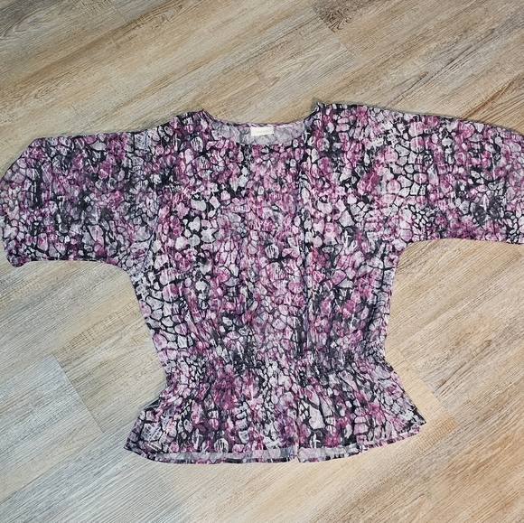 Chico's Lavender and Grey Sheer Peplum Blouse Top Shirt - Picture 7 of 9